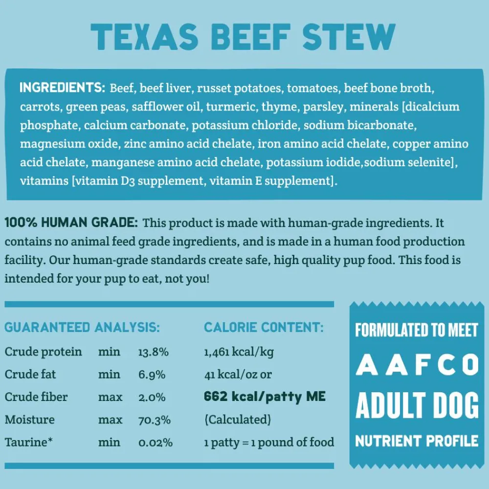 A Pup Above Frozen Food^Texas Beef Stew Grain-Free Gently Cooked Dog Food, 1-lb