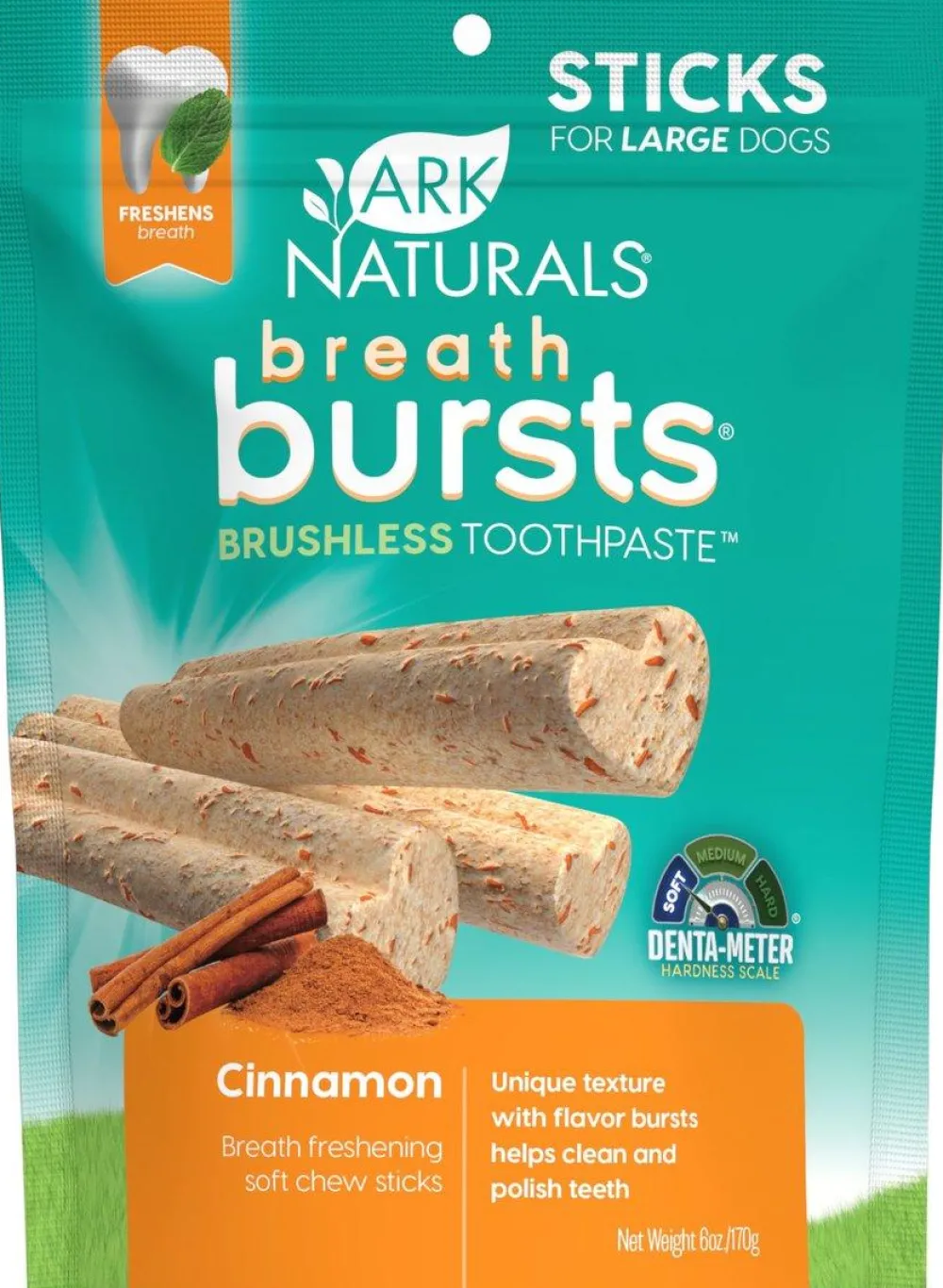 Ark Naturals Dental & Hard Chews^Breath Bursts Cinnamon Sticks Dental Dog Treats, 6-oz