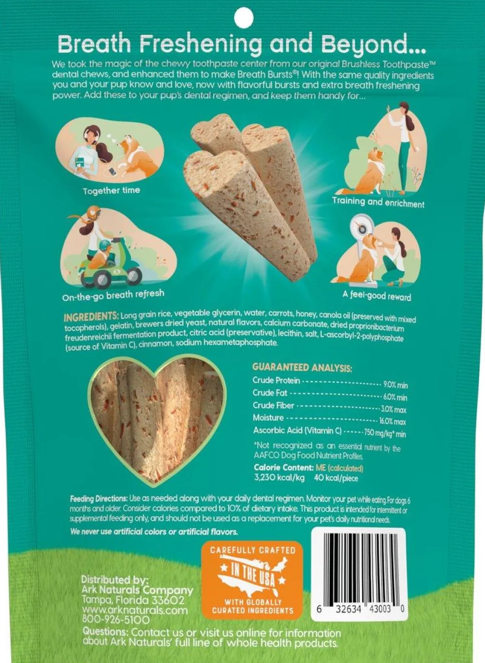 Ark Naturals Dental & Hard Chews^Breath Bursts Cinnamon Sticks Dental Dog Treats, 6-oz