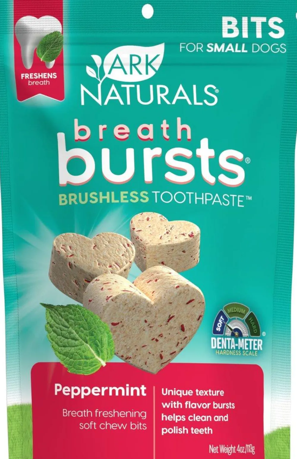 Ark Naturals Dental & Hard Chews^Breath Bursts Peppermint Bits Dental Dog Treats, 4-oz