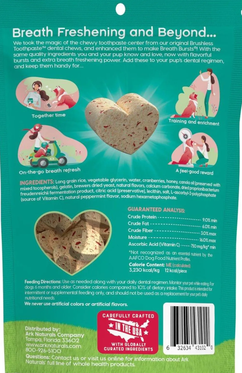 Ark Naturals Dental & Hard Chews^Breath Bursts Peppermint Bits Dental Dog Treats, 4-oz