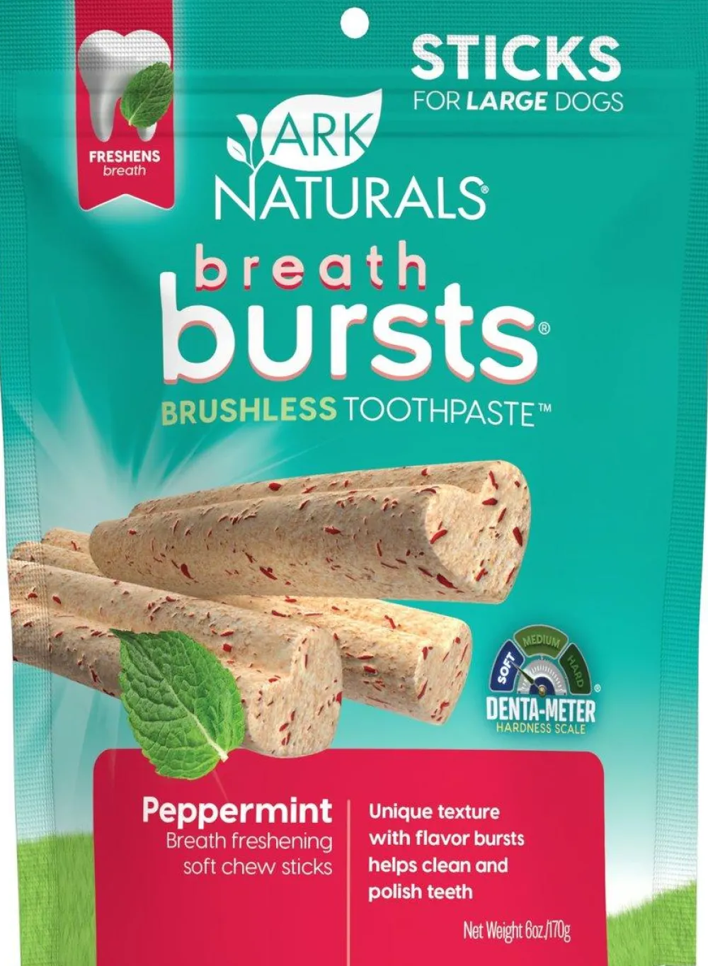 Ark Naturals Dental & Hard Chews^Breath Bursts Peppermint Sticks Dental Dog Treats, 6-oz