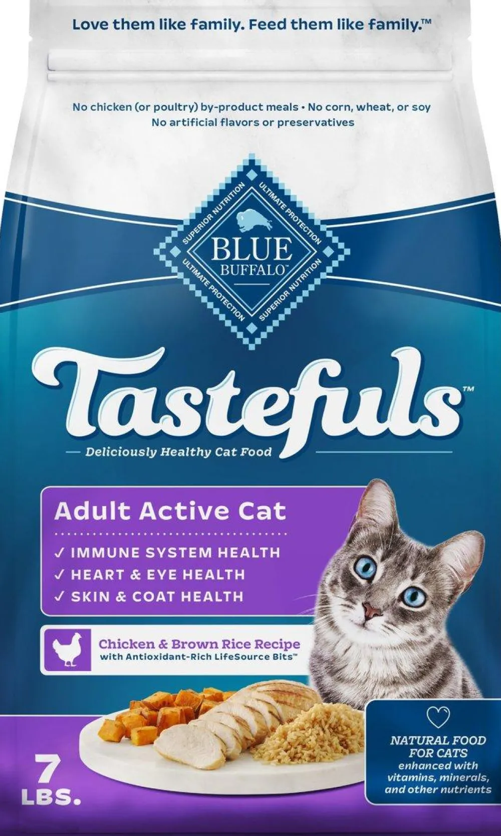 Blue Buffalo Dry Food^BLUE Tastefuls Active Chicken & Brown Rice Adult Dry Cat Food, 7-lb