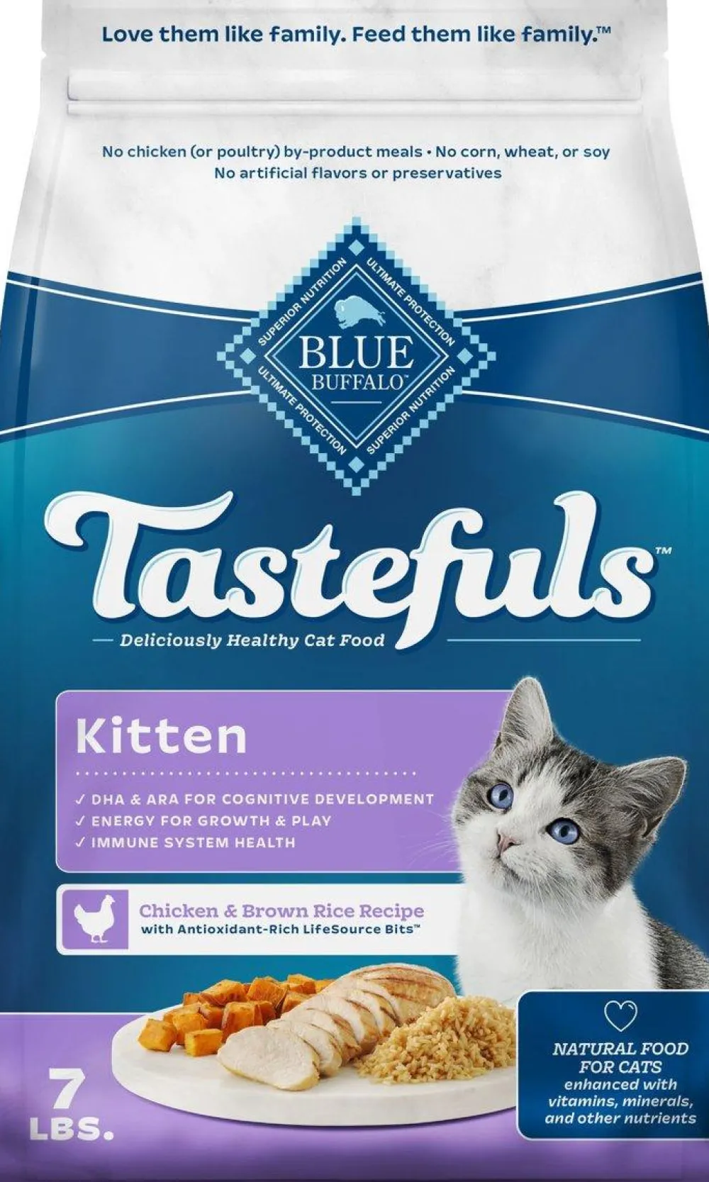 Blue Buffalo Dry Food^BLUE Tastefuls Chicken & Brown Rice Kitten Dry Cat Food, 7-lb