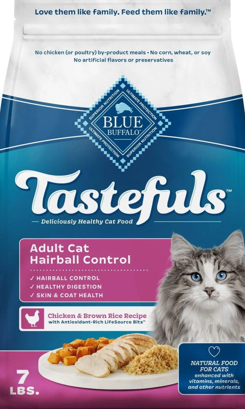 Blue Buffalo Dry Food^BLUE Tastefuls Hairball Control Chicken & Brown Rice Adult Dry Cat Food, 7-lb