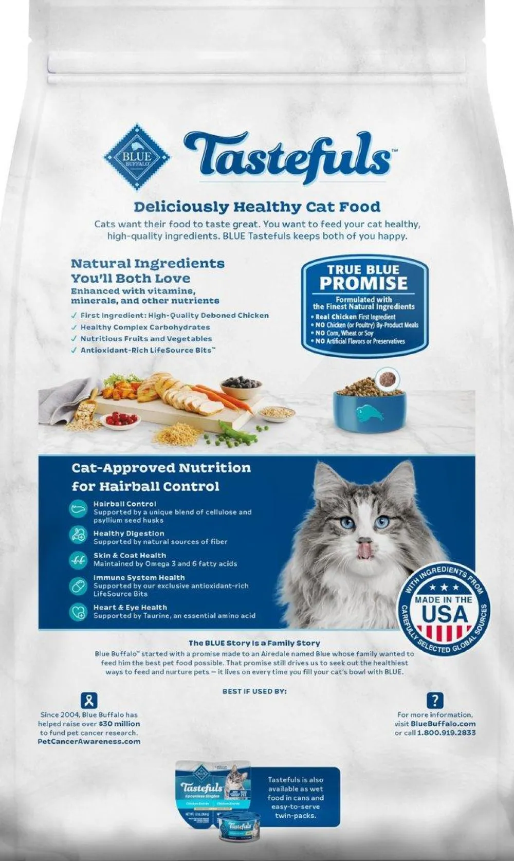 Blue Buffalo Dry Food^BLUE Tastefuls Hairball Control Chicken & Brown Rice Adult Dry Cat Food, 7-lb