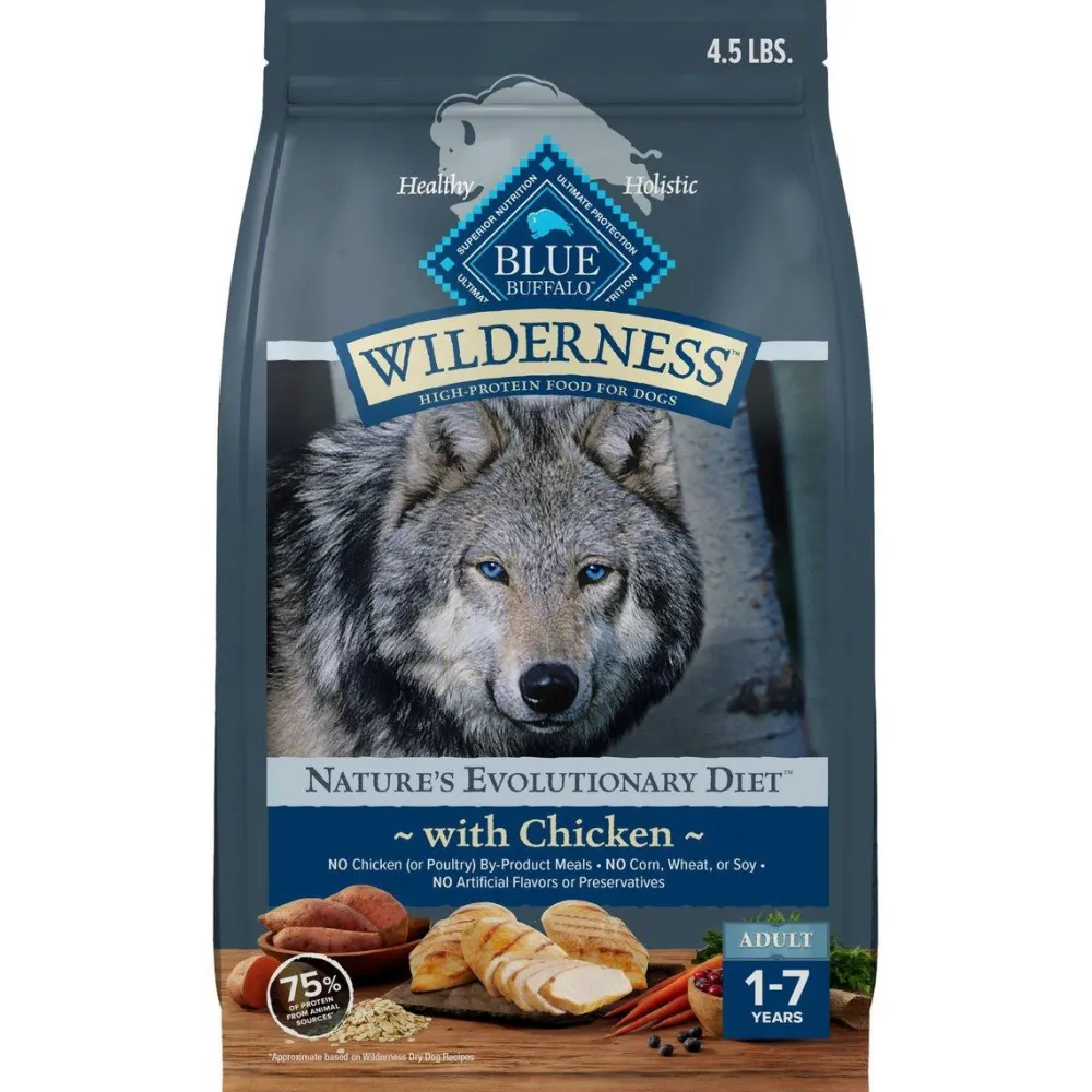 Blue Buffalo Dry Food^BLUE Wilderness Chicken with Wholesome Grains Adult Dry Dog Food, 4.5-lb