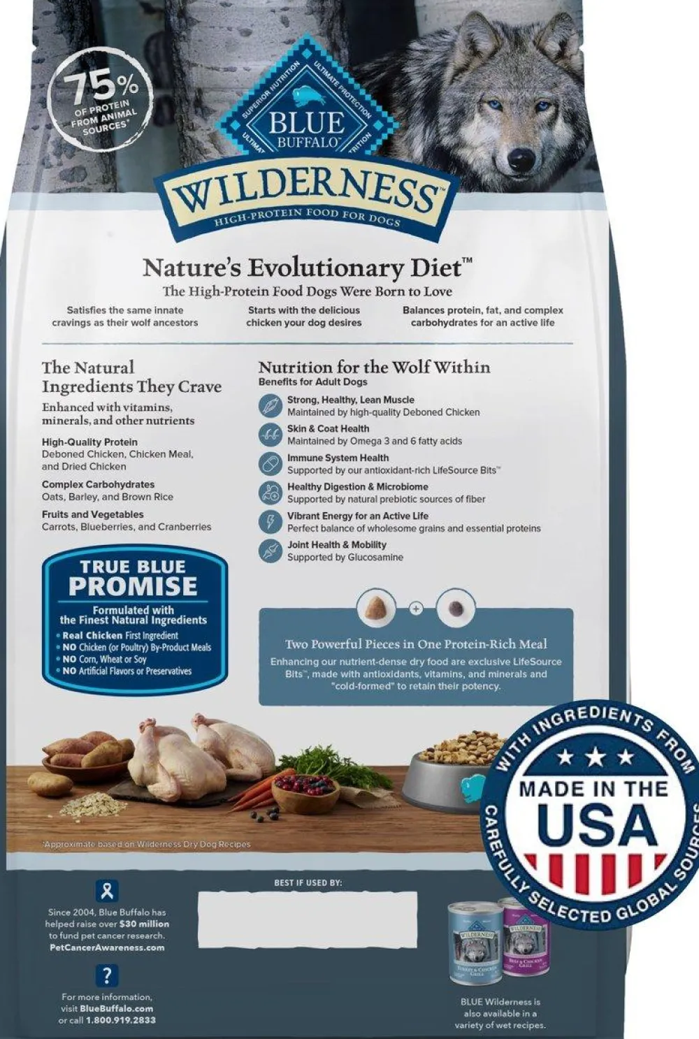 Blue Buffalo Dry Food^BLUE Wilderness Chicken with Wholesome Grains Adult Dry Dog Food, 4.5-lb