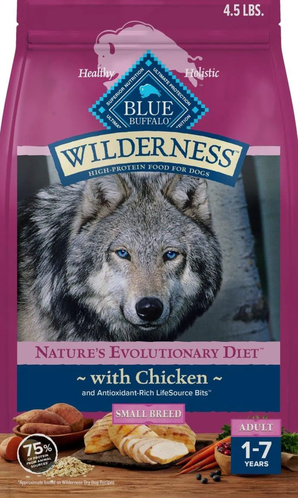 Blue Buffalo Dry Food^BLUE Wilderness Chicken with Wholesome Grains Recipe Small Breed Adult Dry Dog Food, 4.5-lb