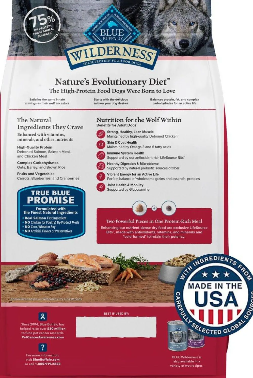Blue Buffalo Dry Food^BLUE Wilderness Salmon with Wholesome Grains Adult Dry Dog Food, 4.5-lb