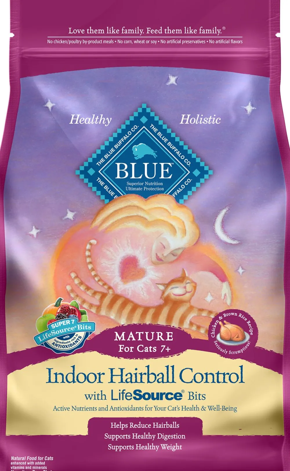 Blue Buffalo Dry Food^Indoor Hairball Control Chicken & Brown Rice Recipe Mature Dry Cat Food, 7-lb (**)