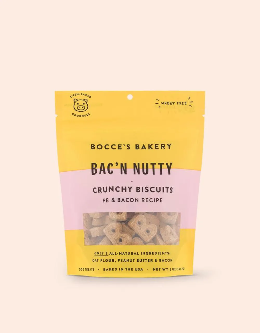 Bocce's Bakery Biscuits & Crunchy Treats^Bac'N Nutty Biscuits PB & Bacon Dog Treats, 5-oz