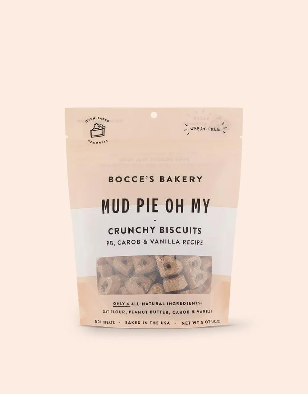 Bocce's Bakery Biscuits & Crunchy Treats^Mud Pie Oh My PB, Carob & Vanilla Dog Treats, 5-oz