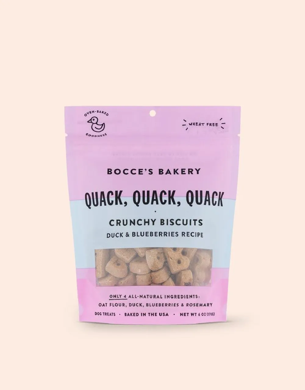 Bocce's Bakery Biscuits & Crunchy Treats^Quack, Quack, Quack Duck & Blueberries Dog Treats, 5-oz