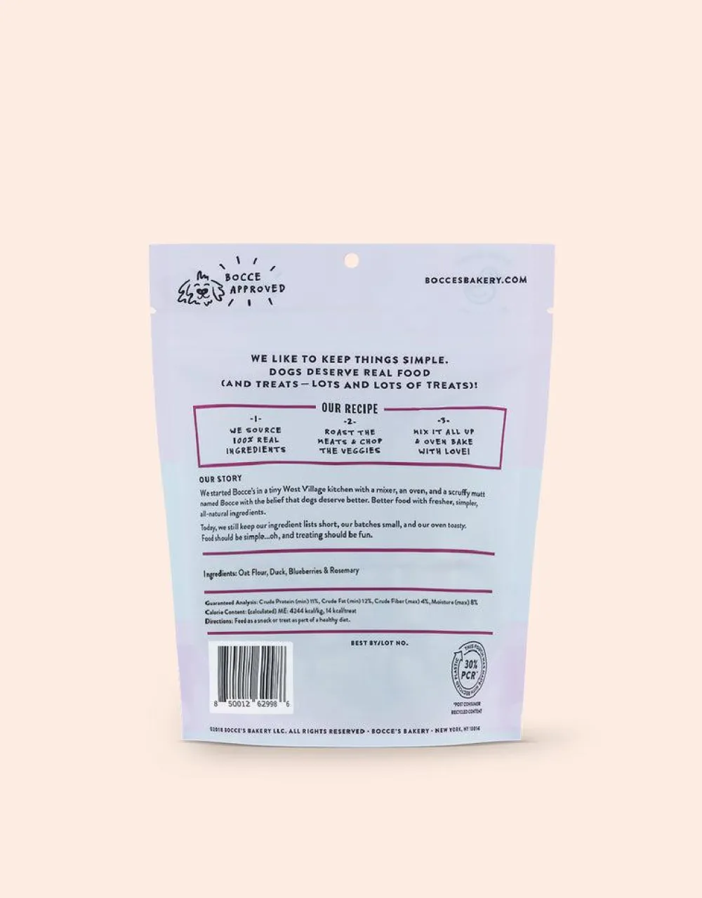 Bocce's Bakery Biscuits & Crunchy Treats^Quack, Quack, Quack Duck & Blueberries Dog Treats, 5-oz