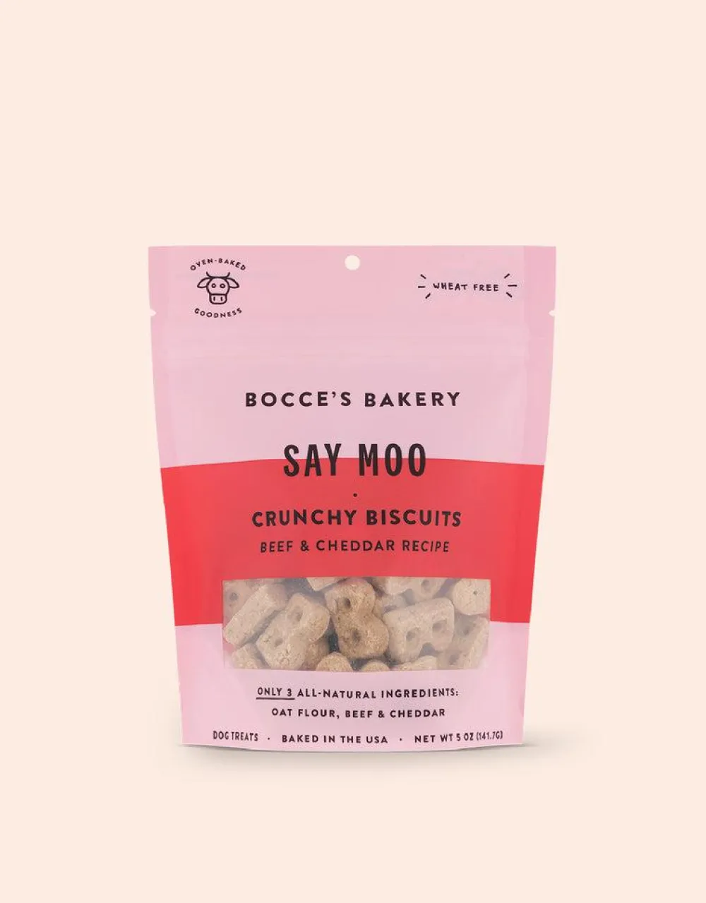 Bocce's Bakery Biscuits & Crunchy Treats^Say Moo Beef & Cheddar Dog Treats, 5-oz