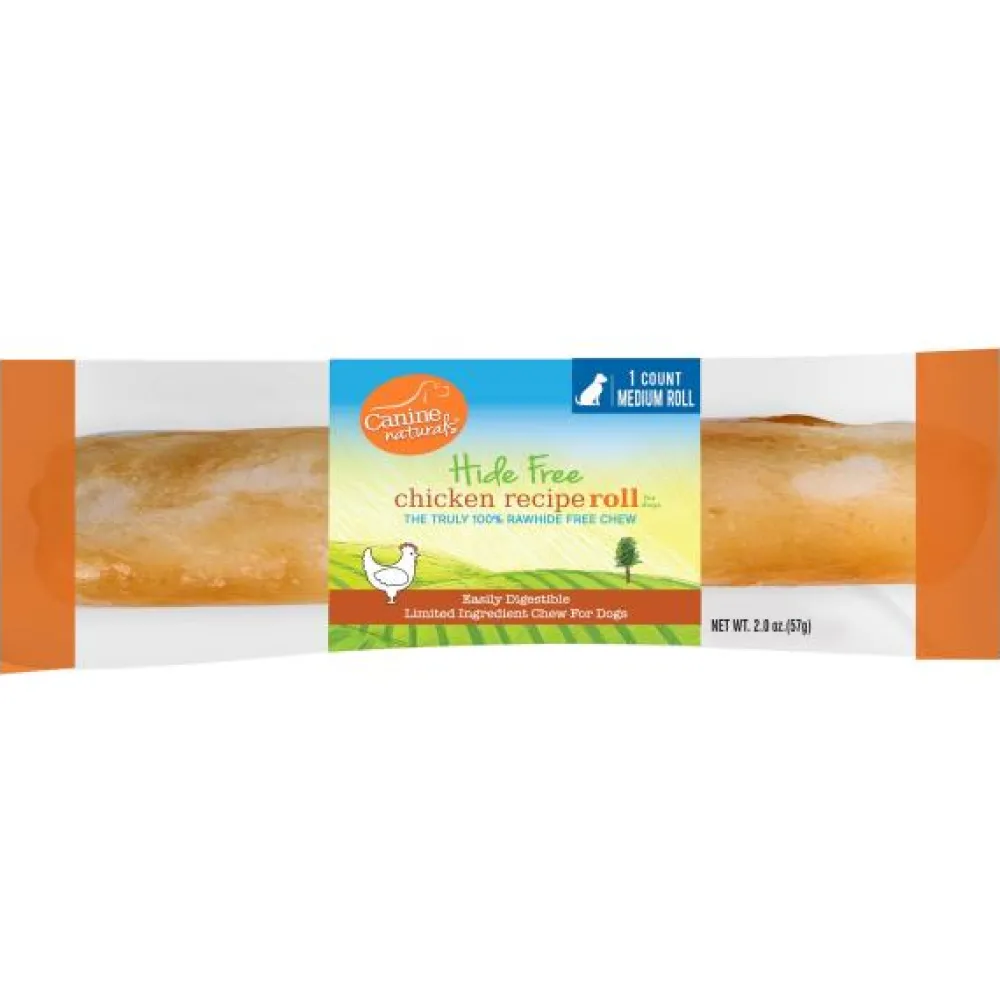 Canine Naturals Bully Sticks & Natural Chews^Hide Free Chicken Roll Dog Treats, 4-in