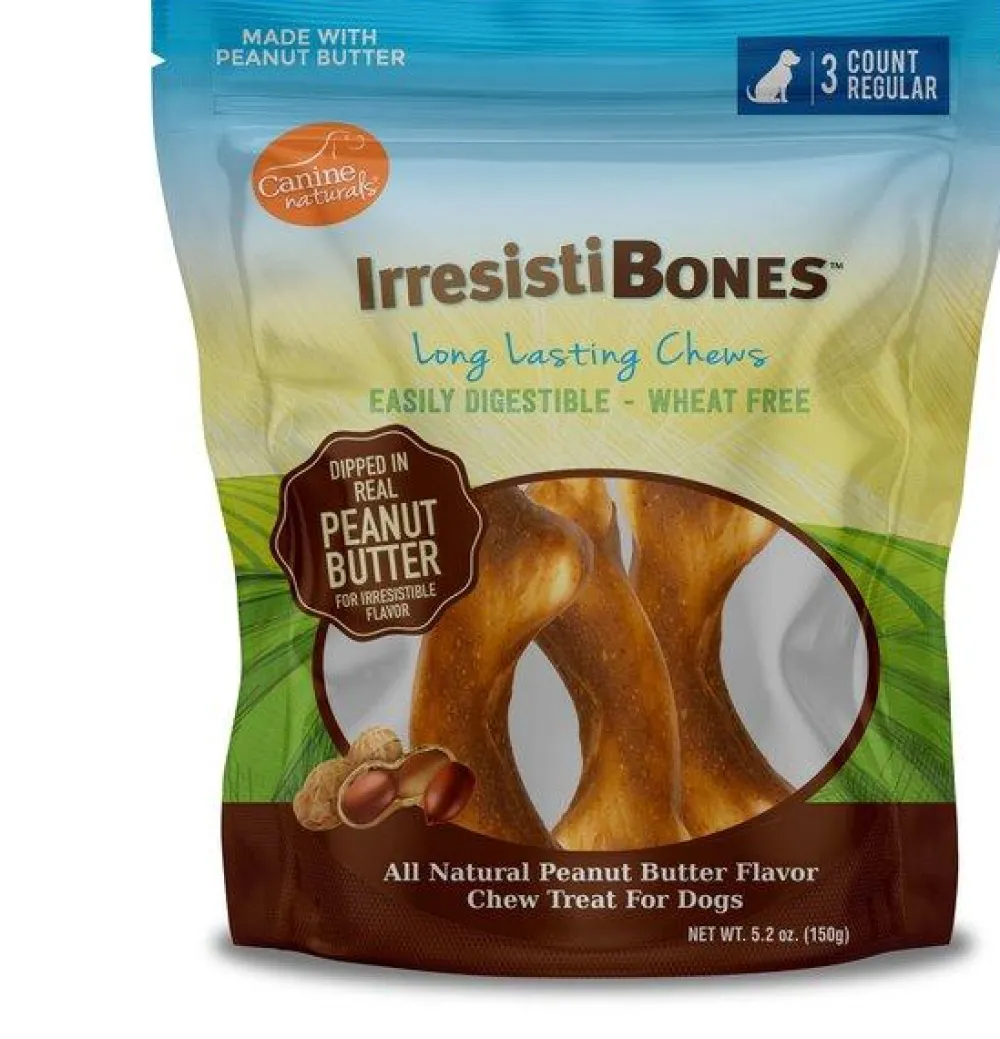 Canine Naturals Bully Sticks & Natural Chews^IrresistiBones Peanut Butter Dog Treats, 4.5-in, 3-pk