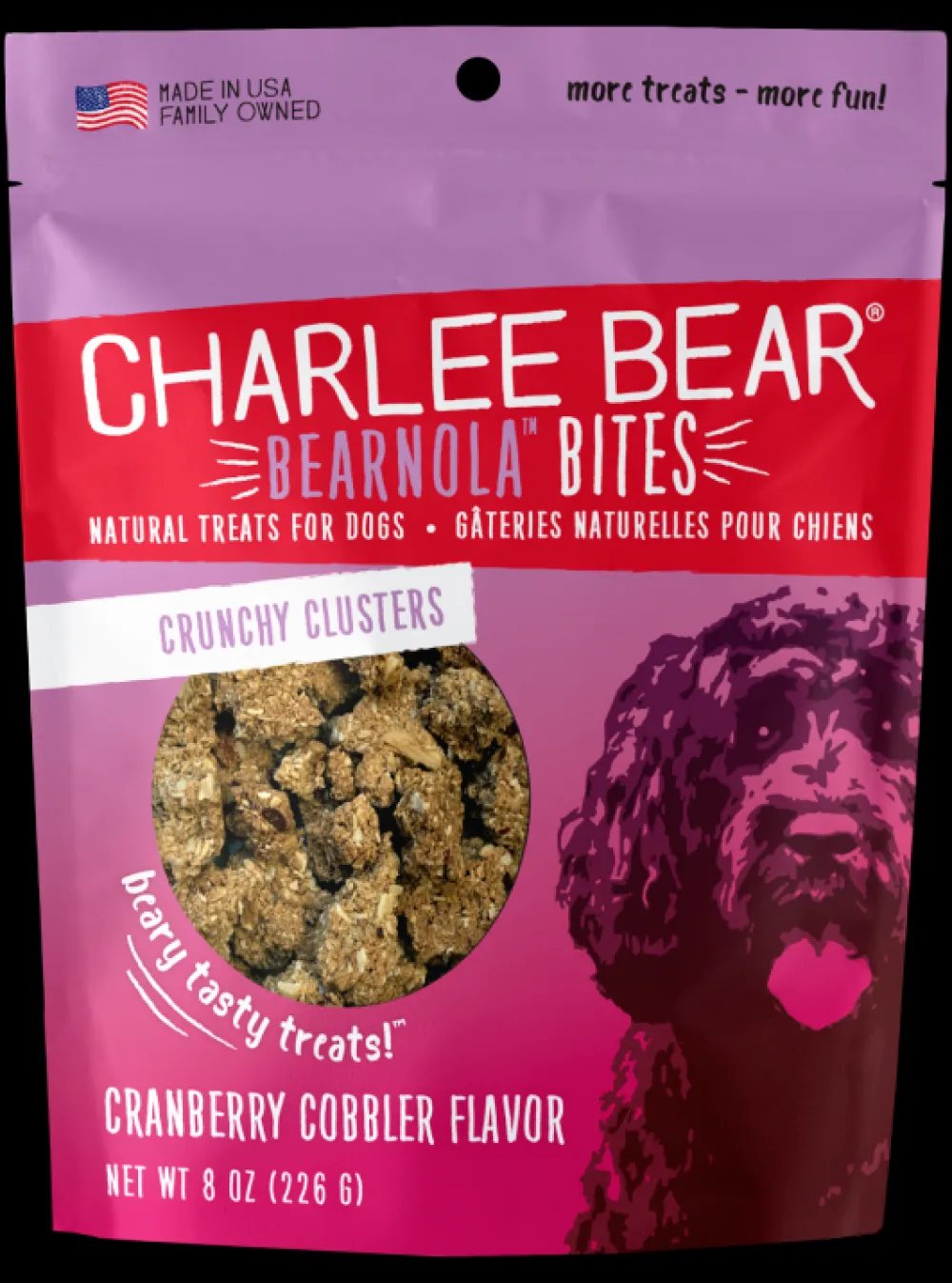 Charlee Bear Biscuits & Crunchy Treats^Bearnola Bites Crunchy Granola Clusters Natural Dog Treats, Cranberry Cobbler Flavor, 8-oz