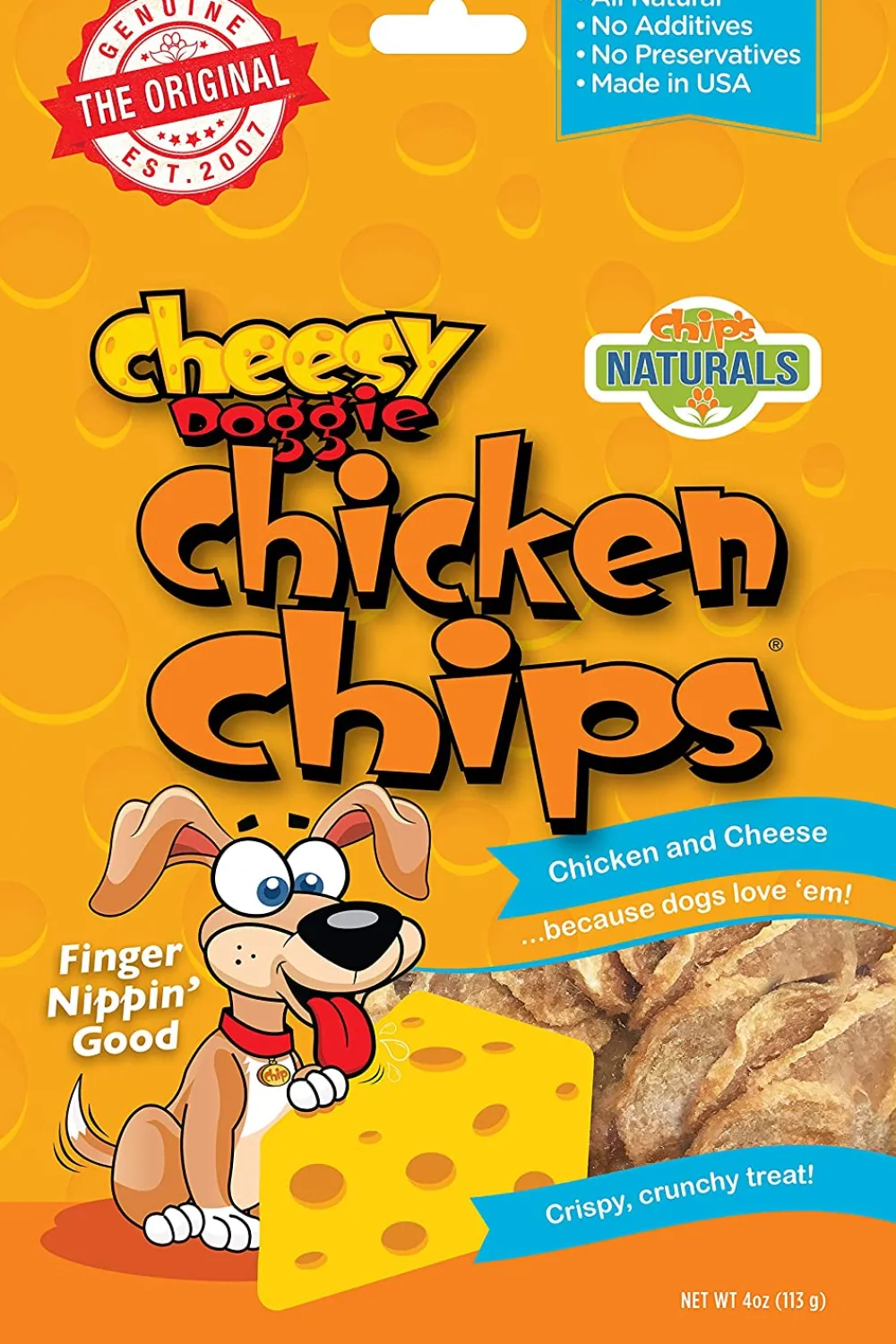 Chip's Naturals Biscuits & Crunchy Treats^Cheesy Doggie Chicken Chips Dog Treats, 4-oz