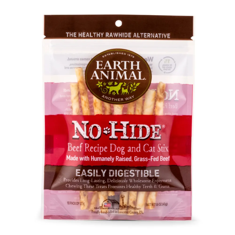 Earth Animal Bully Sticks & Natural Chews^No-Hide Beef Stix Chew Dog Treat, 10-pk