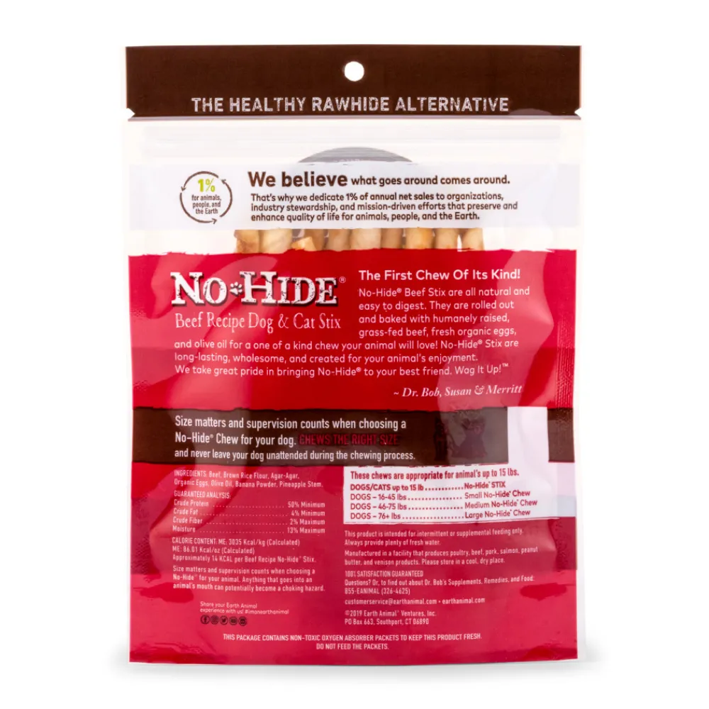 Earth Animal Bully Sticks & Natural Chews^No-Hide Beef Stix Chew Dog Treat, 10-pk