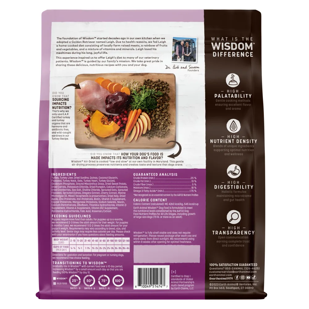 Earth Animal Air-Dried & Dehydrated Food^Wisdom Turkey Air-Dried Dog Food, 2-lb