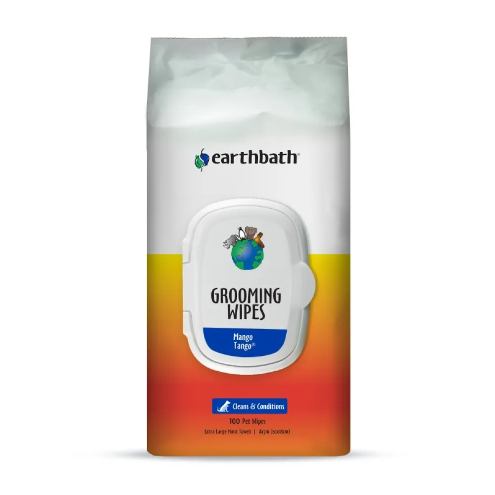 Earthbath Grooming | Grooming^Grooming Wipes for Dogs & Cats, Mango Tango, 100-count