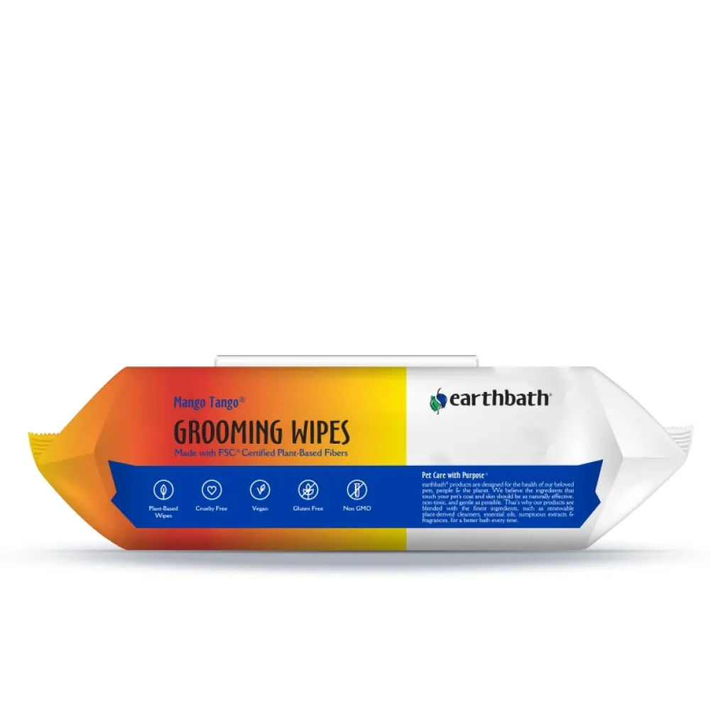 Earthbath Grooming | Grooming^Grooming Wipes for Dogs & Cats, Mango Tango, 100-count