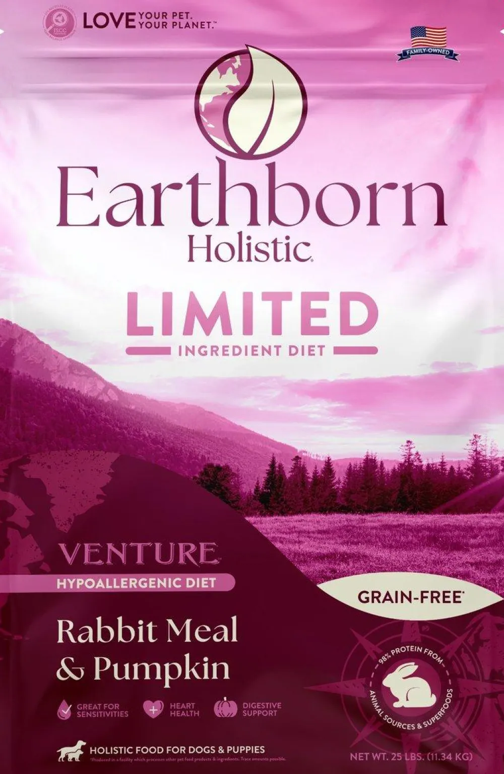 Earthborn Dry Food^Holistic Venture Limited Ingredient Rabbit Meal & Pumpkin Grain-Free Dry Dog Food, 4-lb