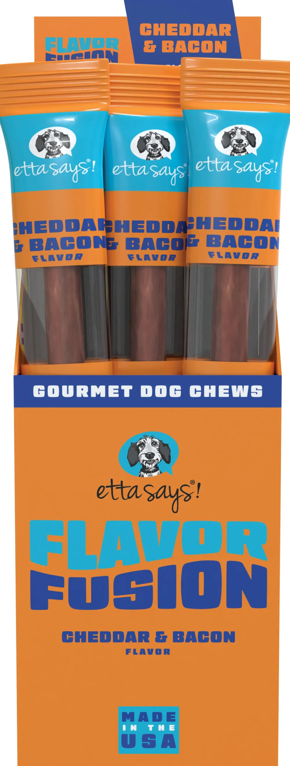 Etta Says! Bully Sticks & Natural Chews^Flavor Fusion Cheese & Bacon Dog Treats, 1.5-oz