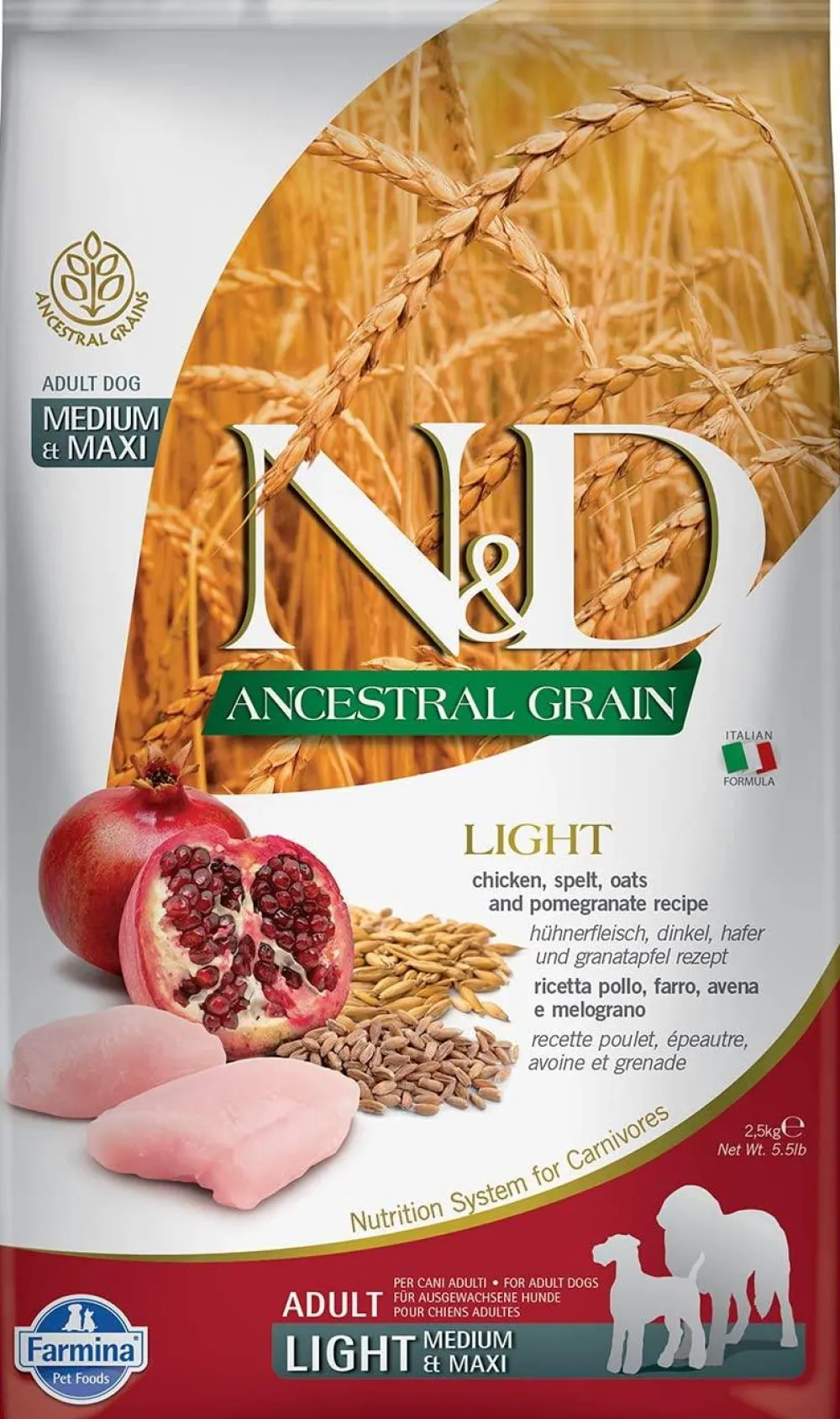 Farmina Dry Food^N&D Ancestral Grain Chicken & Pomegranate Light Medium & Maxi Dry Dog Food, 26.4-lb