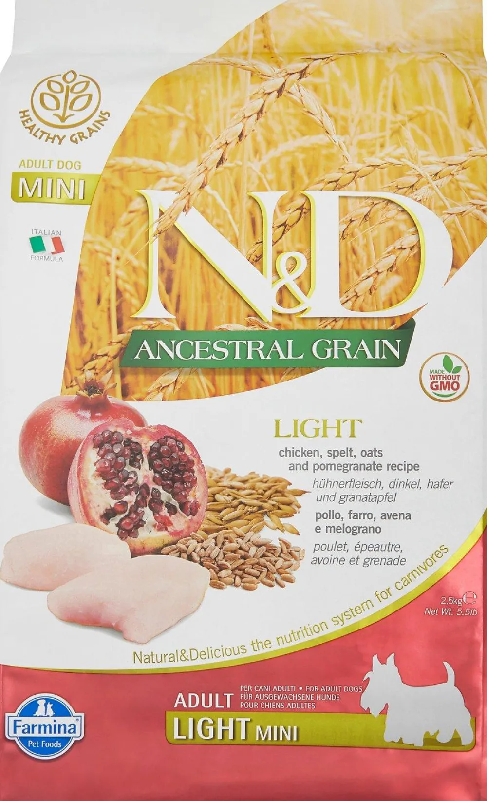 Farmina Dry Food^N&D Ancestral Grain Chicken & Pomegranate Light Mini Dry Dog Food, 5.5-lb