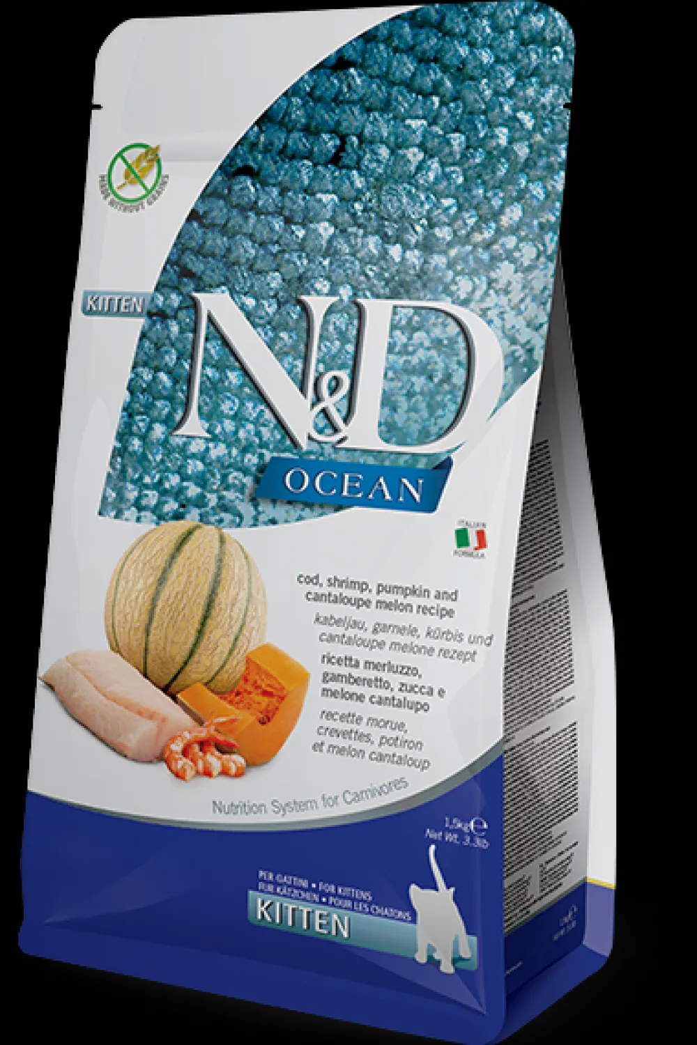 Farmina Dry Food^N&D Ocean Cod, Shrimp, Pumpkin & Cantaloupe Melon Kitten Dry Cat Food, 3.3-lb