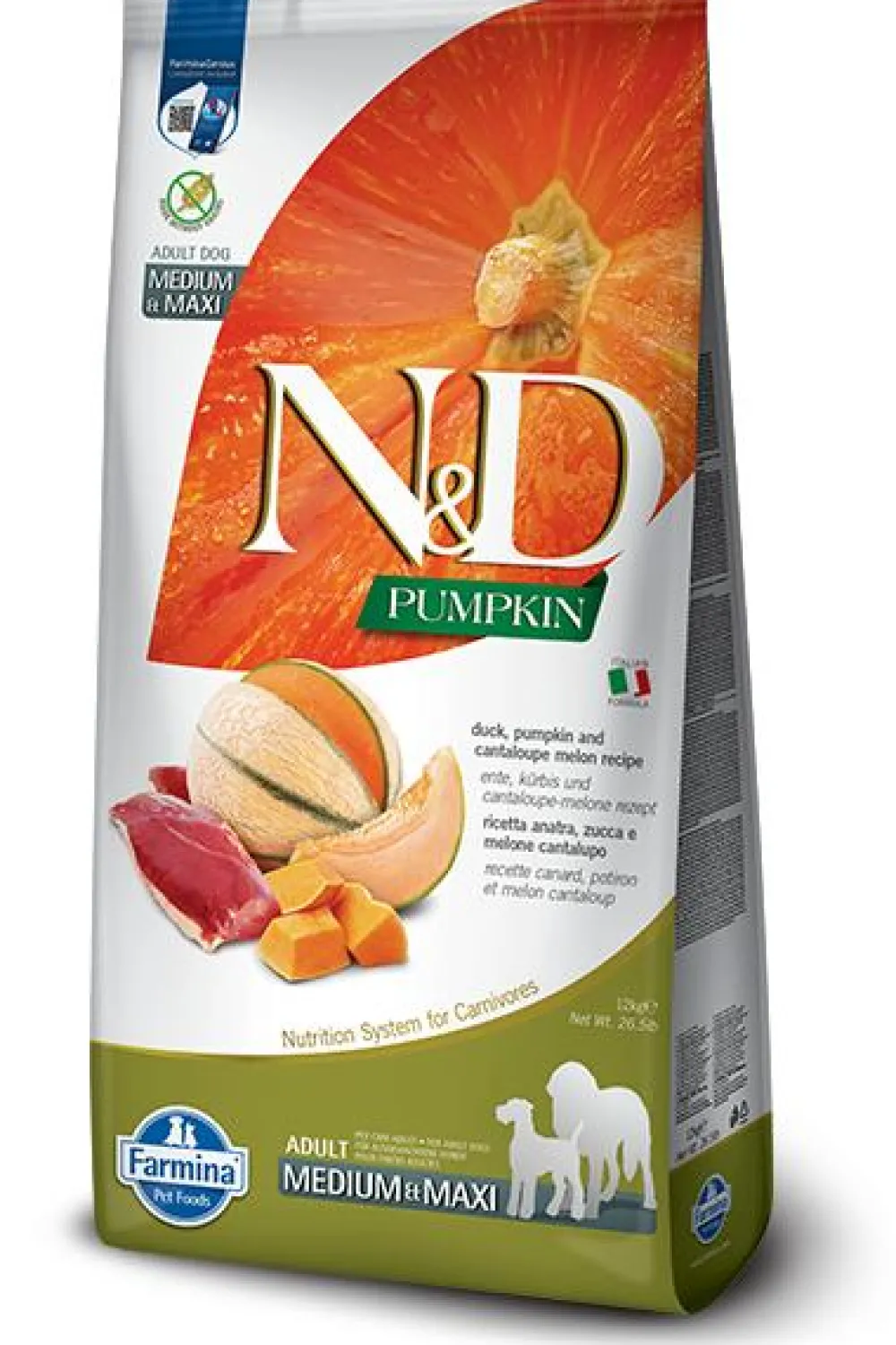 Farmina Dry Food^N&D Pumpkin, Duck & Cantalope Melon Adult Medium & Maxi Dry Dog Food, 26.4-lb