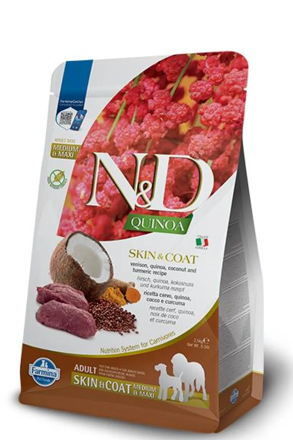 Farmina Dry Food^N&D Quinoa Skin & Coat Venison Adult Medium & Maxi Dry Dog Food, 5.5-lb