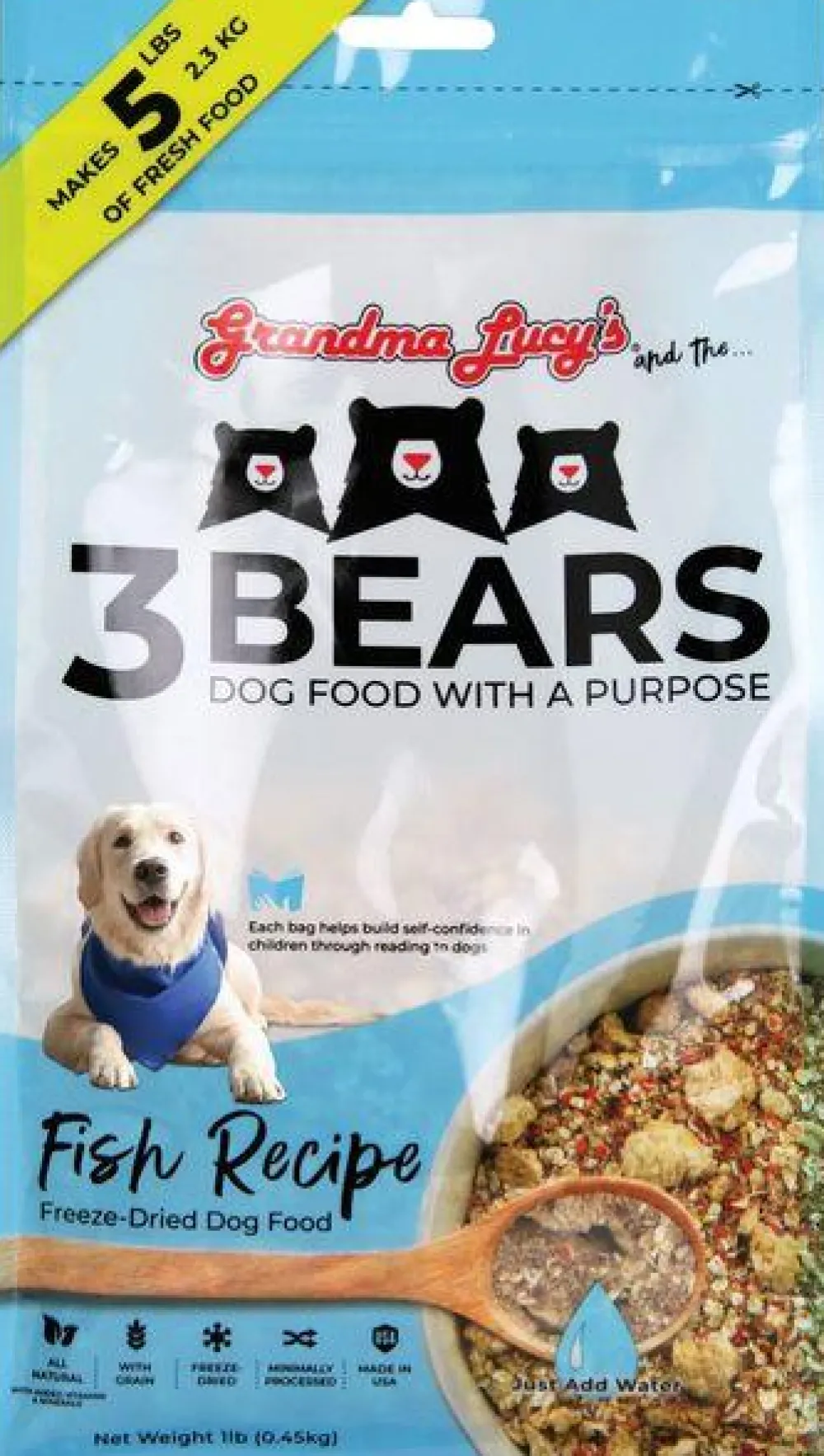Grandma Lucy's Freeze-Dried Food^3 Bears Fish Freeze-Dried Dog Food, 1-lb