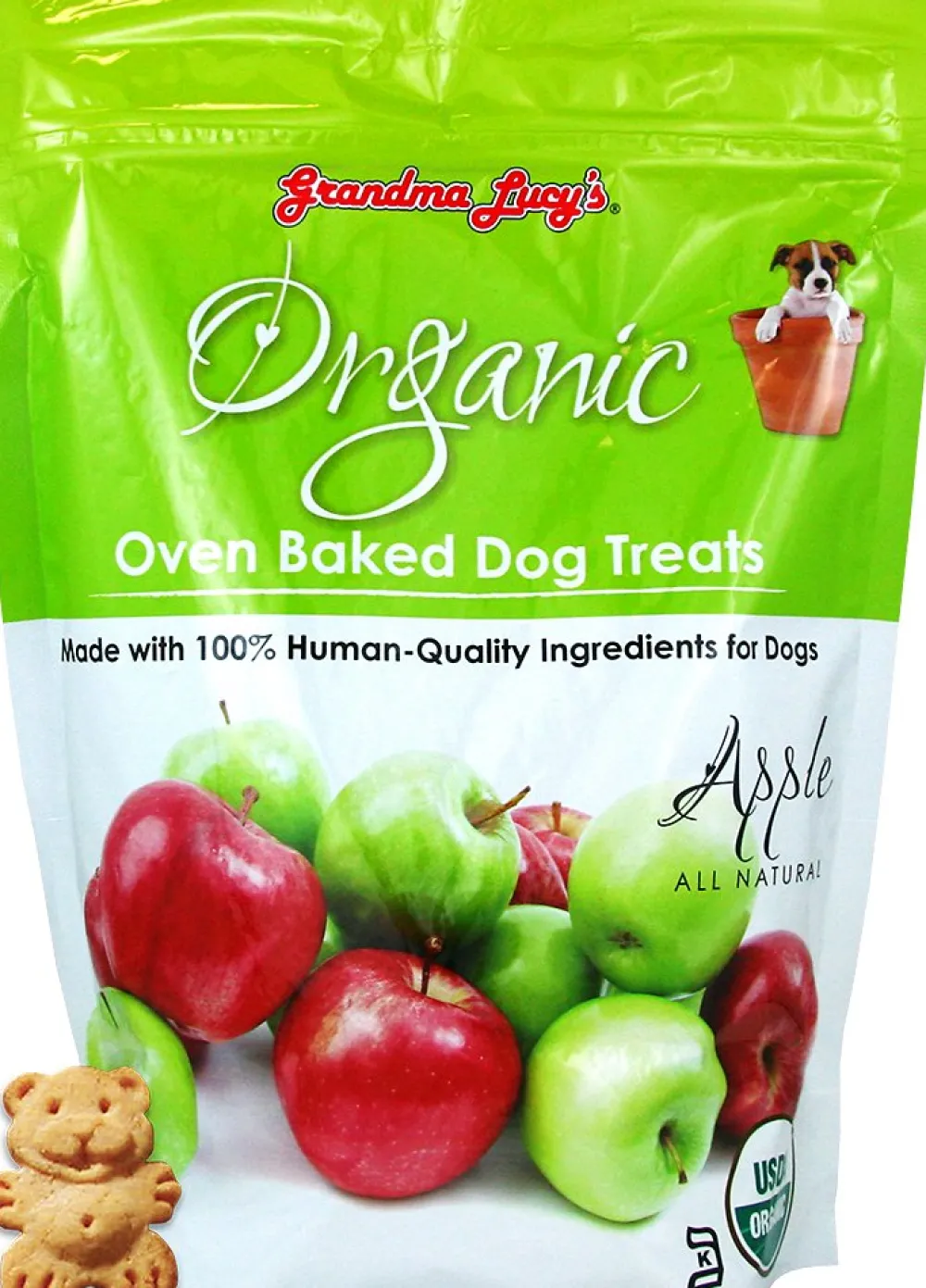 Grandma Lucy's Biscuits & Crunchy Treats^Organic Apple Oven Baked Dog Treats, 14-oz