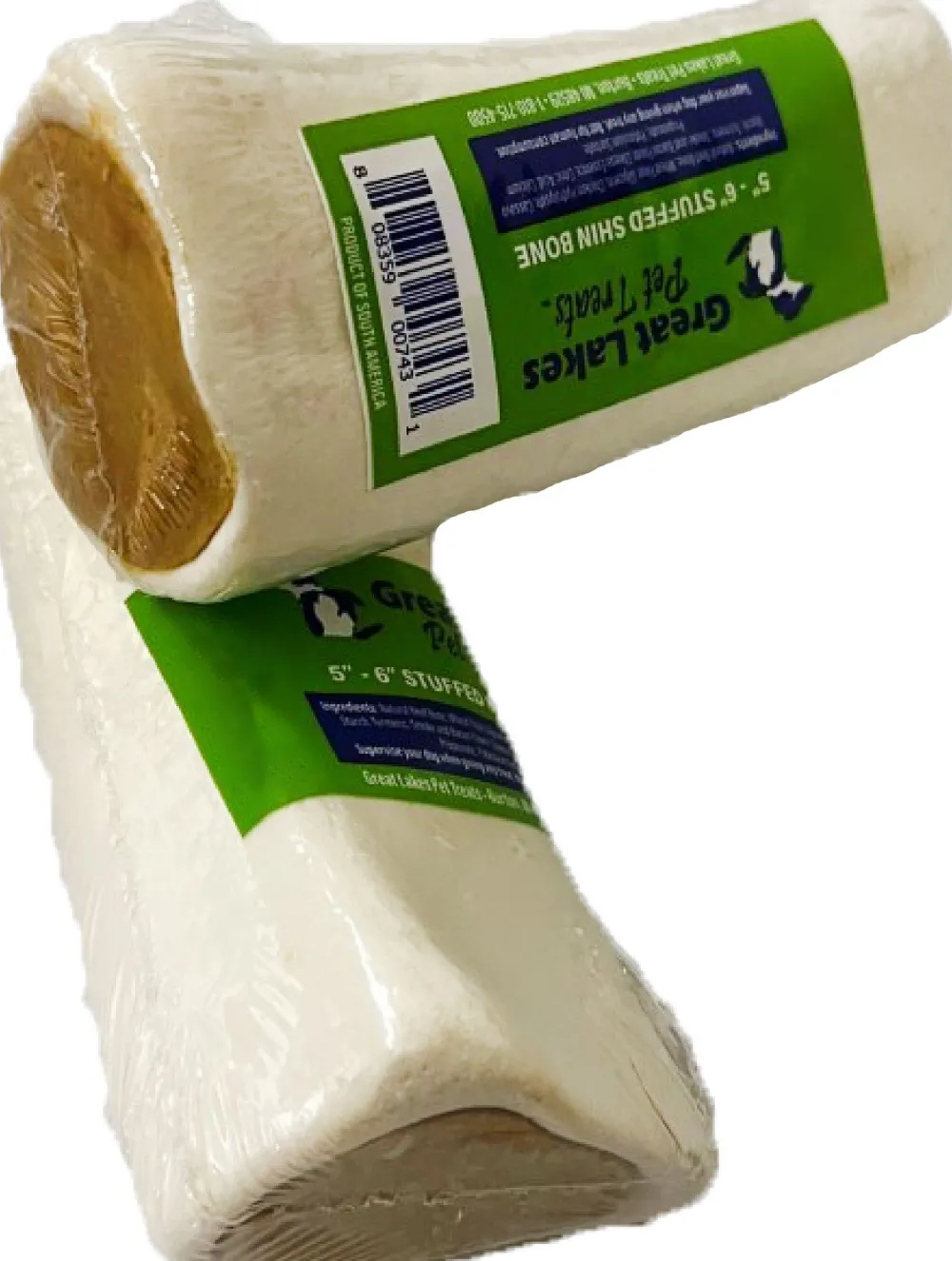 Great Lakes Pet Treats Bully Sticks & Natural Chews^Great Lakes Flavored Bacon & Cheese Filled Shin Bone Dog Treats, 5-6-in