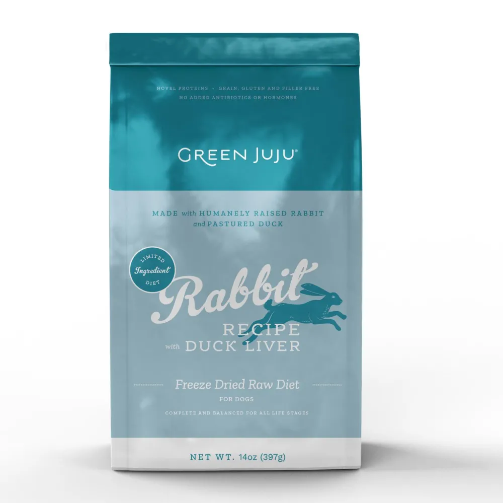 Green Juju Freeze-Dried Food^Limited Ingredient Diet Rabbit with Duck Liver Raw Freeze-Dried Dog Food, 14-oz