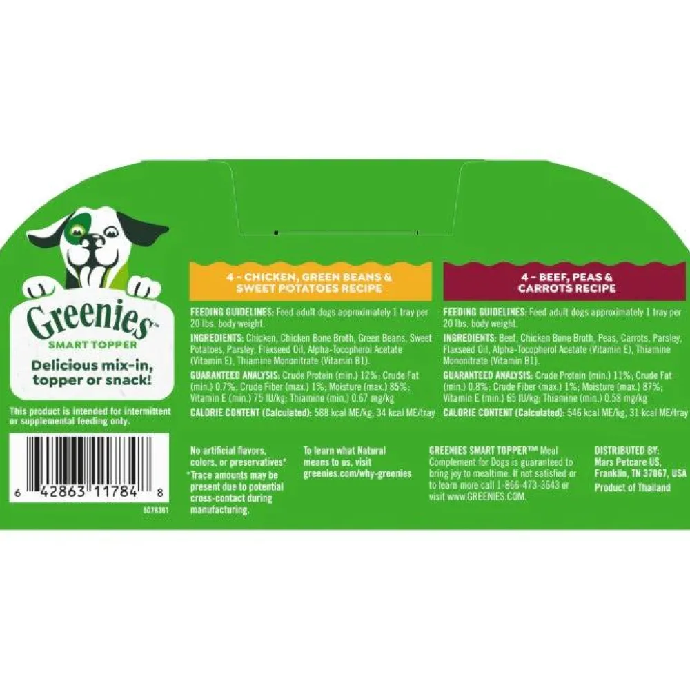 Greenies Food Toppings^Smart Topper Chicken with Green Beans & Beef Variety Pack Grain-Free Wet Dog Food Topper, 8-oz