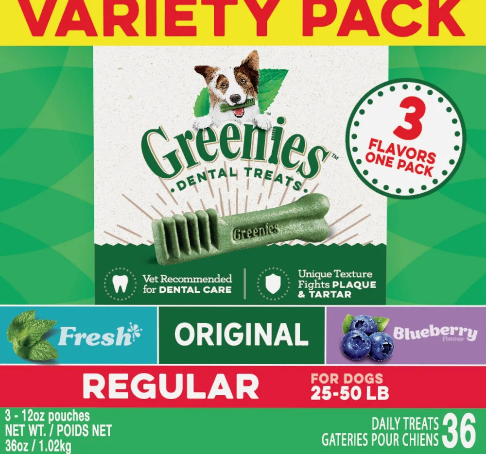 Greenies Dental & Hard Chews^Variety Pack Regular Dental Dog Treats, 36 count