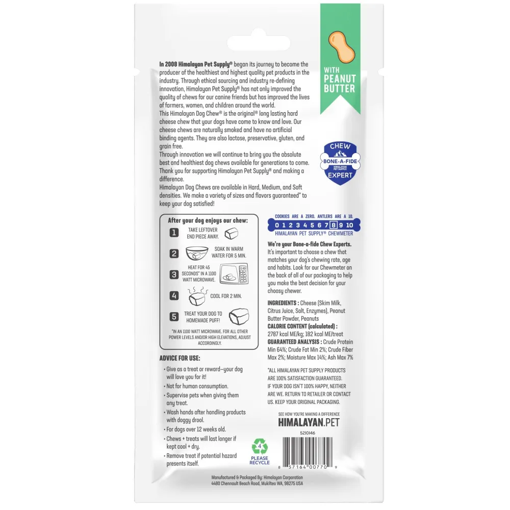 Himalayan Pet Supply Dental & Hard Chews^Dog Chew, Peanut Butter Flavor, Medium