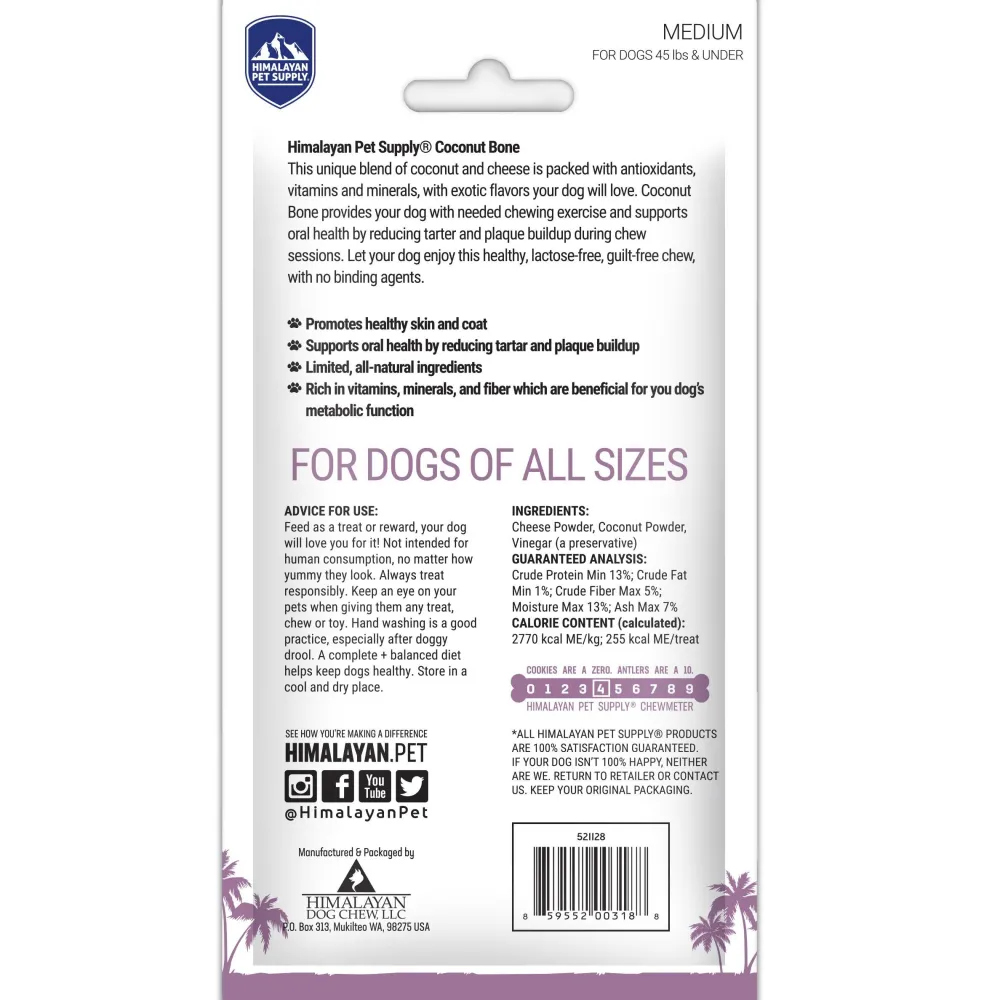 Himalayan Pet Supply Dental & Hard Chews^Health & Wellness Coconut Bone Dog Treats, Medium, 3.25-oz