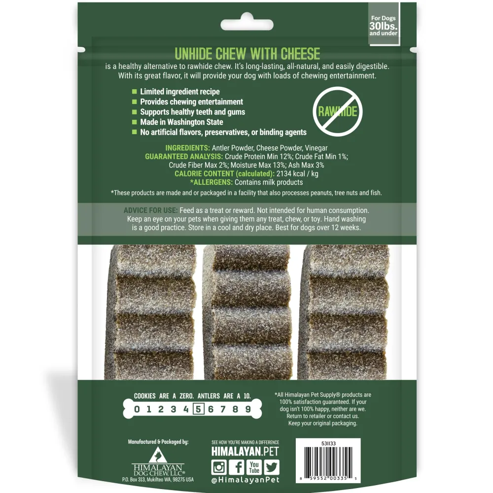 Himalayan Pet Supply Bully Sticks & Natural Chews^Unhide Rawhide Alternative Chew Dog Treats, Small, 3-count