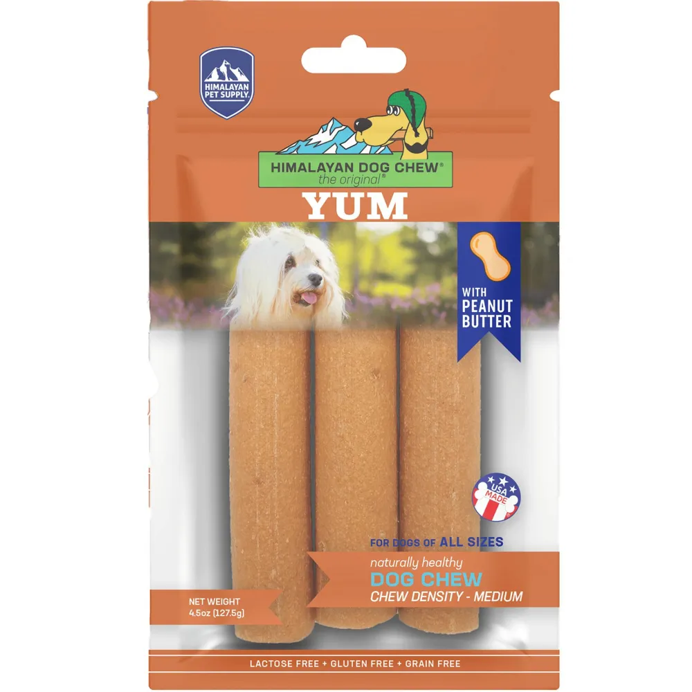 Himalayan Pet Supply Bully Sticks & Natural Chews^Yum Peanut Butter Chews Dog Treats, 3-count