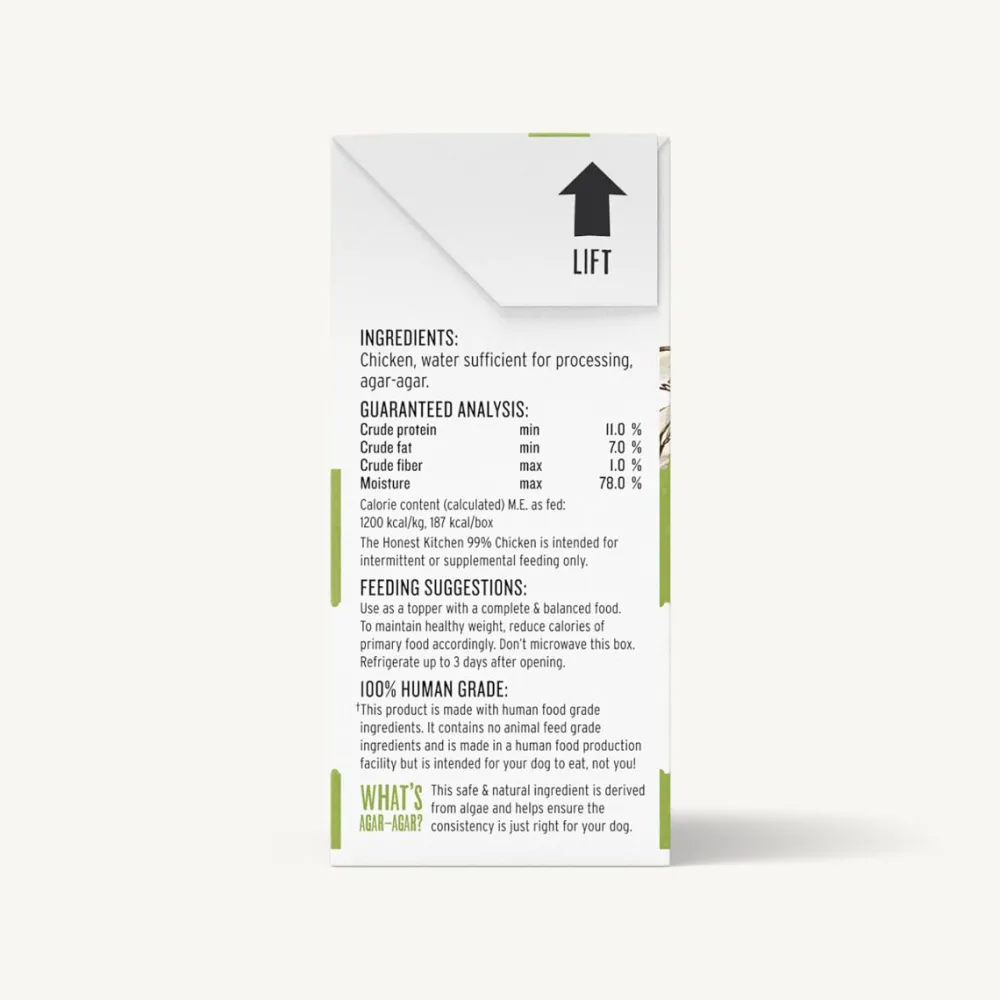 The Honest Kitchen Food Toppings^Honest Kitchen Grain-Free 99% Cage-Free Chicken Wet Dog Food Topper, 5.5-oz box