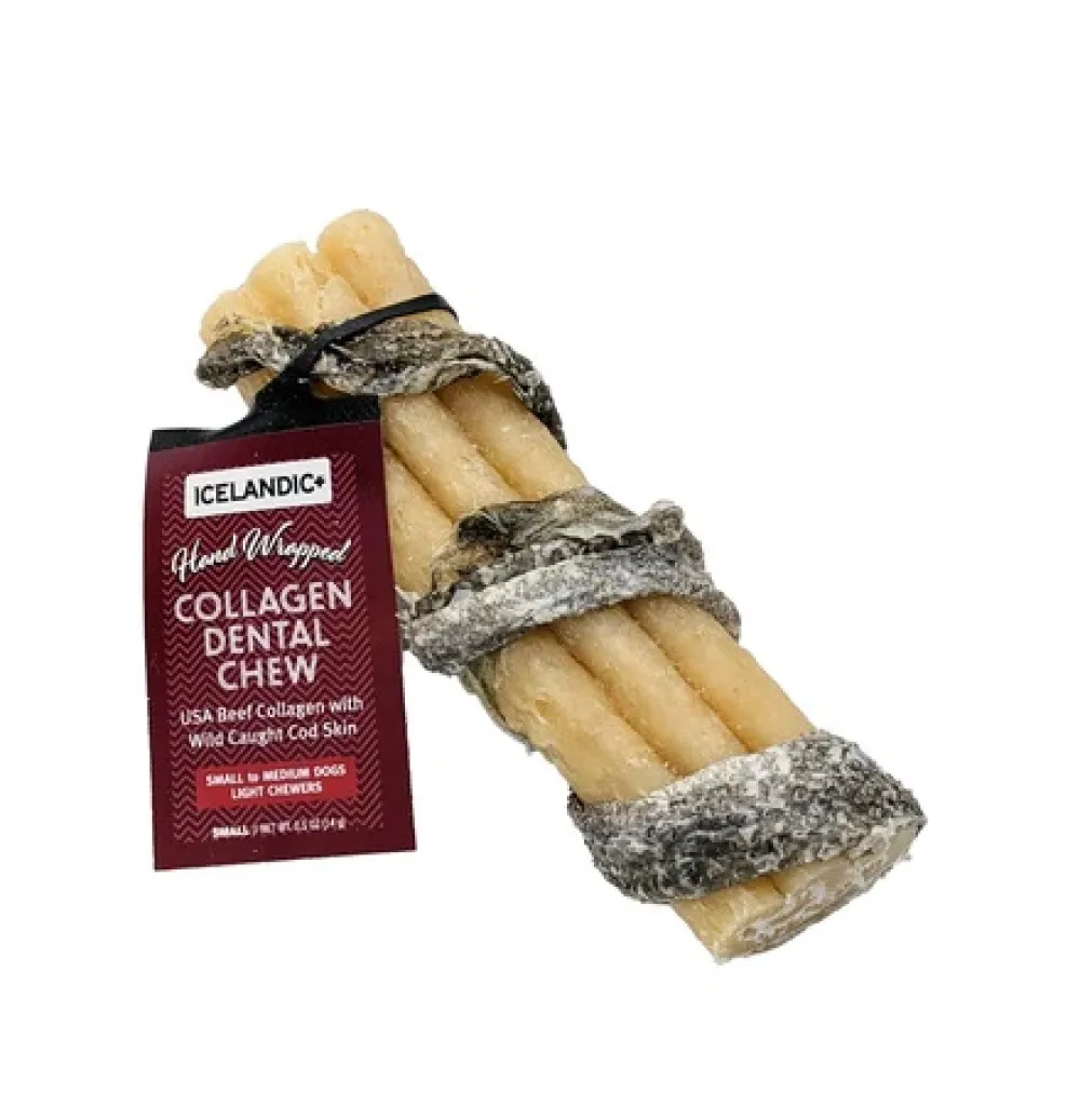 Icelandic+ Dental & Hard Chews^Beef Collagen Dental Chews with Cod Skin Dog Treat, 4-in, 1-count [DISPLAY]