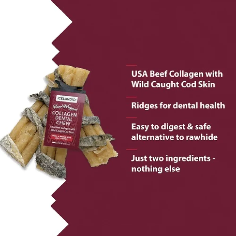 Icelandic+ Dental & Hard Chews^Beef Collagen Dental Chews with Cod Skin Dog Treat, 4-in, 1-count [DISPLAY]
