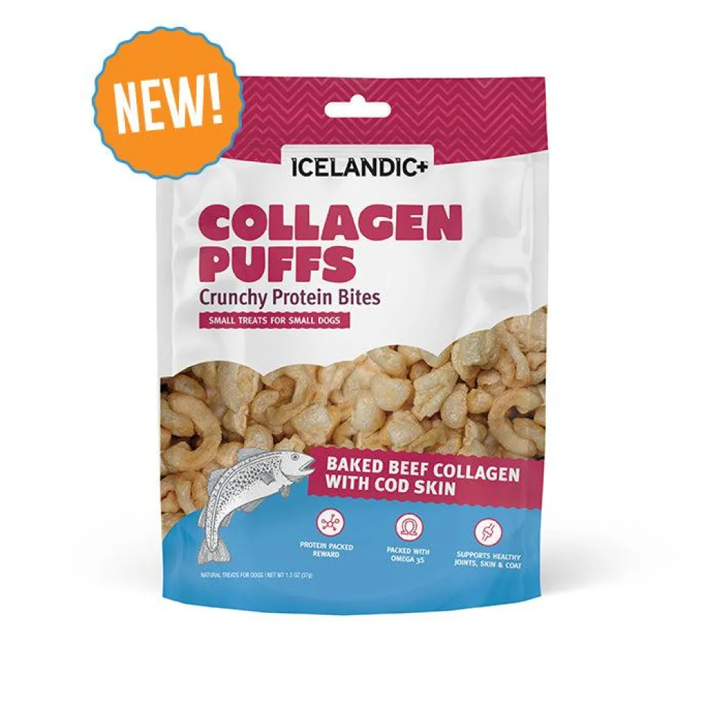 Icelandic+ Biscuits & Crunchy Treats^Beef Collagen Puffs with Fish Small Dog Treats, 1.3-oz